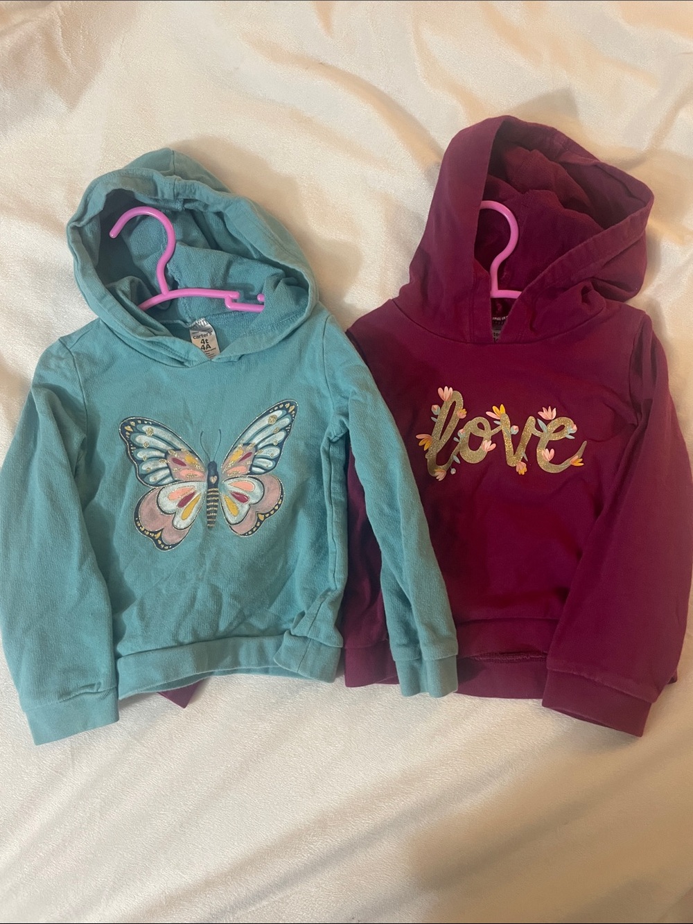 ⭐️Carter's Teal Butterfly & Burgundy 'Love' Hoodies